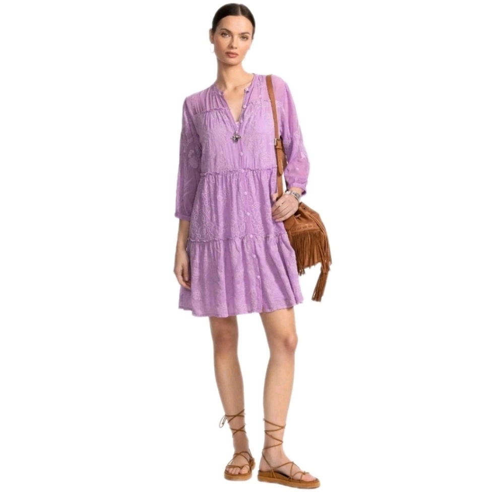 Johnny Was Pink Kimberlee Embroidered Dress C37425-2 Lilac Size Small